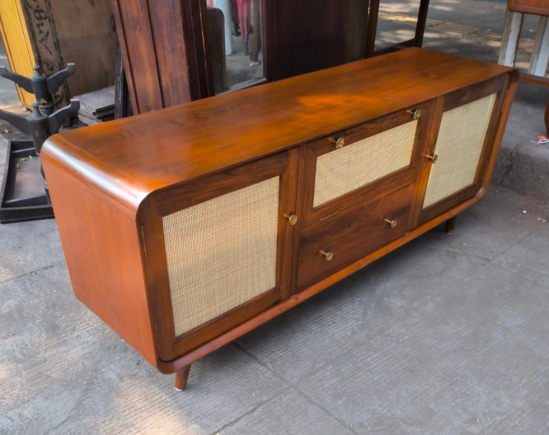 Mid-Century Modern Rattan Media Unit