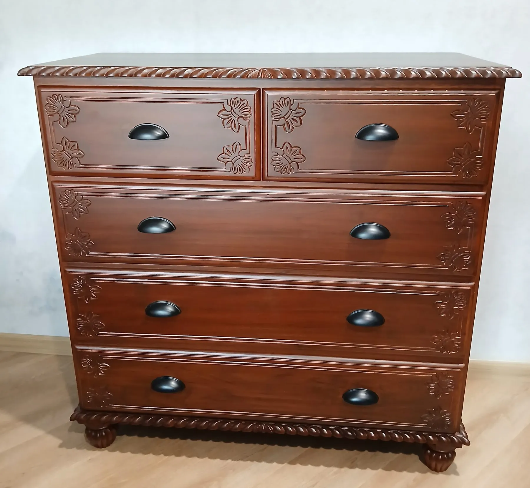Carved solid wood multi-drawer storage chest